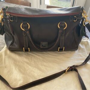 Dooney & Bourke Dark Brown Leather Shoulder Bag with Gold Hardware